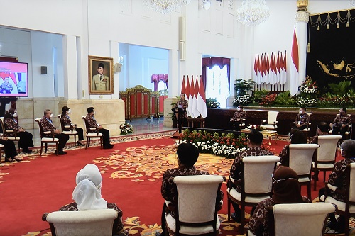 Presiden Jokowi membuka Munas V APKASI Tahun 2021, di Istana Negara, Jumat (26/03/2021) pagi. (Foto: Humas Setkab/Agung)