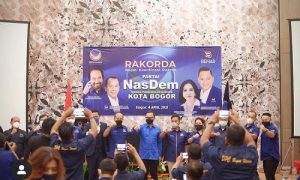 Pelantikan Pengurus DPD dan DPC Partai Nasdem se-Kota Bogor dan Rapat Koordinasi Partai Nasdem di Bigland Hotel, Jalan Malabar, Kota Bogor, Minggu (4/4/2021)