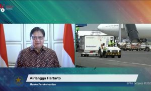 Tangkapan layar keterangan pers kedatangan 21,2 juta dosis vaksin COVID-19 Sinovac, Selasa (27/07/2021) siang.